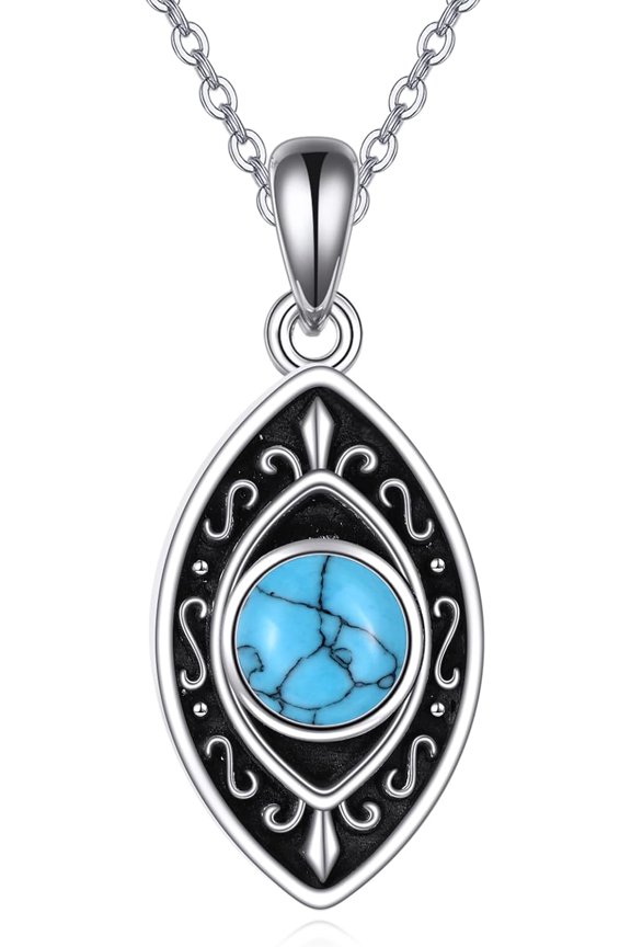 Evil Eye 925 Sterling Silver Necklace Vintage Turquoise/Sapphire Pendant Luck Jewelry Gift for Women Birthday Christmas