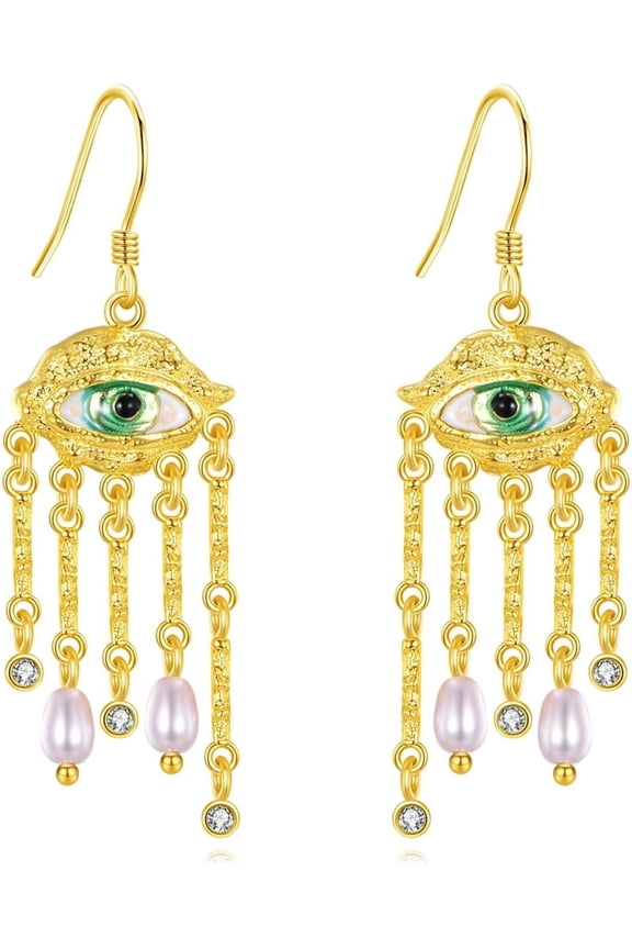 Evil Eye Earrings Sterling Silver Turkish Evil Eye Dangle Drop Earrings Green Ojo Turco Jewelry Gifts for Women