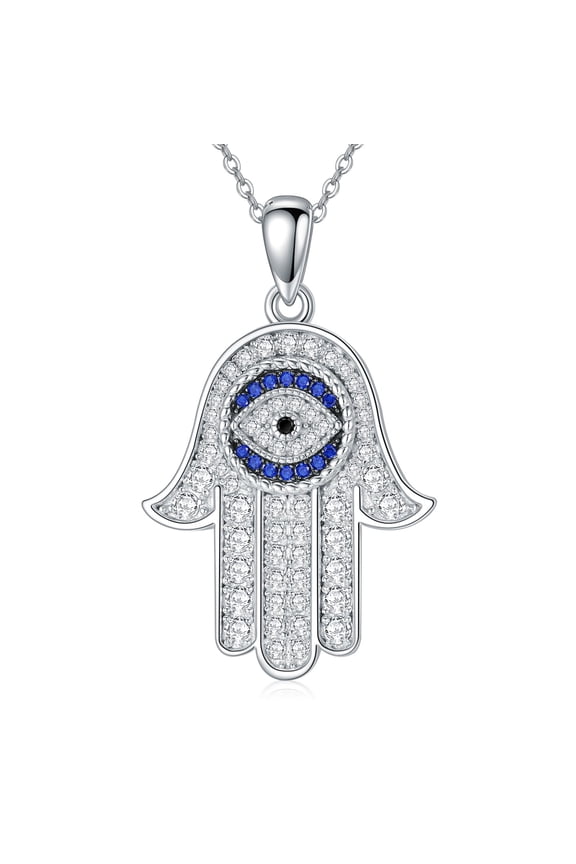 Evil Eye Necklace S925 Sterling Silver Hamsa Hand Necklace Protection Amulet Evil Eye Jewelry Birthday Gift for Women