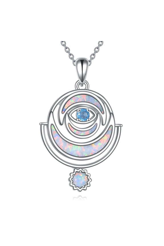 Evil Eye Necklace for Women Opal Moon Rhinestone Evil Eye Pendant 925 Sterling Silver Blue Eye Necklace Women Dainty Guardian Necklace Lucky Jewelry for Women Wife Freinds