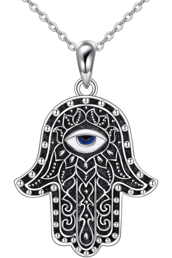 Evil Eye Necklace for Women Sterling Silver Hand of Fatima Necklace Hamsa Hand Pendant Luck Amulet Protection Evil Eye Jewelry Gift for Women Birthday