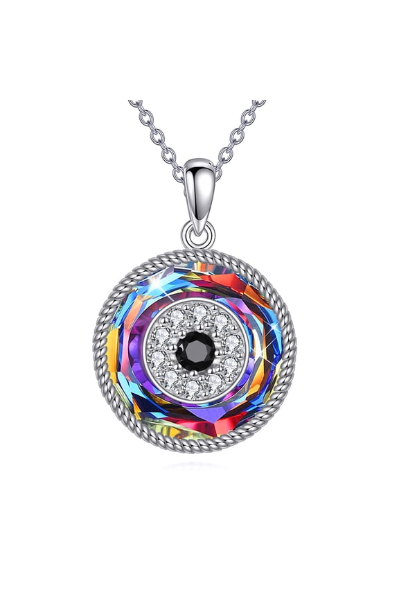 Evil Eye Pendant Necklace for Women 925 Sterling Silver Greek Protection Jewelry with Crystal Amulet Gift
