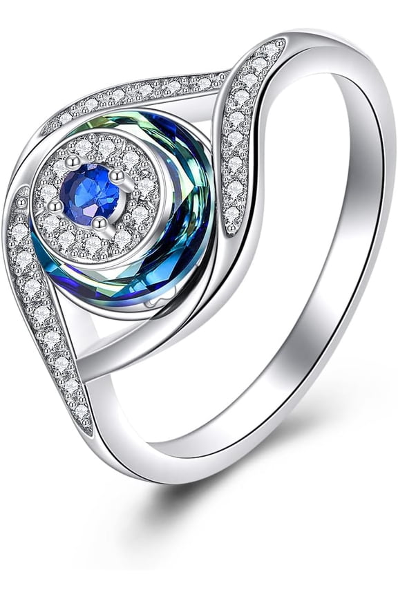 Evil Eye Ring Sterling Silver Blue Eyes Crystal Ring Luck Amulet Ojo Turco Evil Eye Jewelry Gift for Women