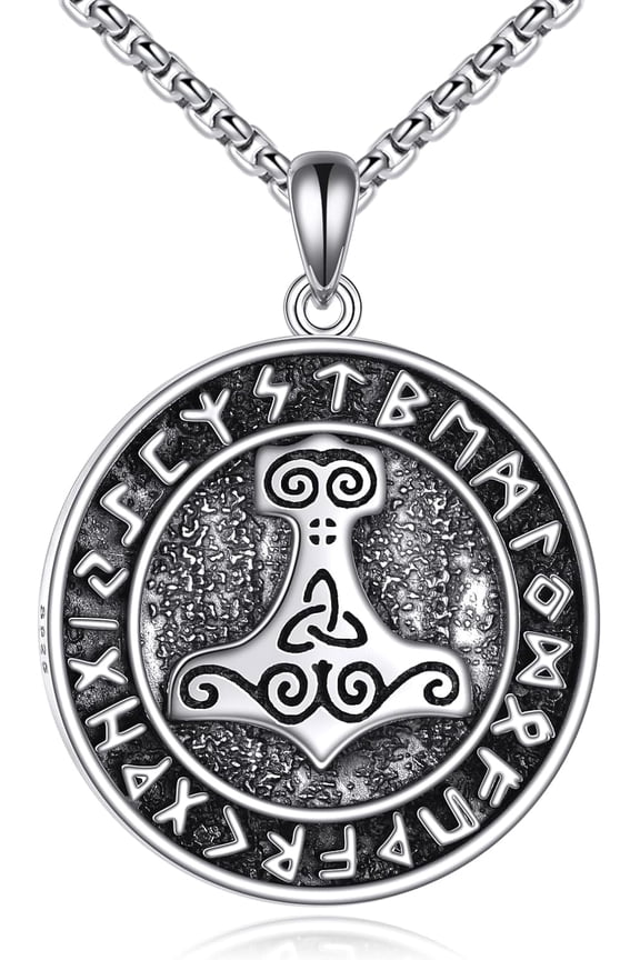 Thors Hammer Necklace 926 Sterling sliver Viking note Necklace Nordic Viking Mythology Vintage Mjolnir Jewelry Norse Vikings Amulet Charms Gift for Men Women