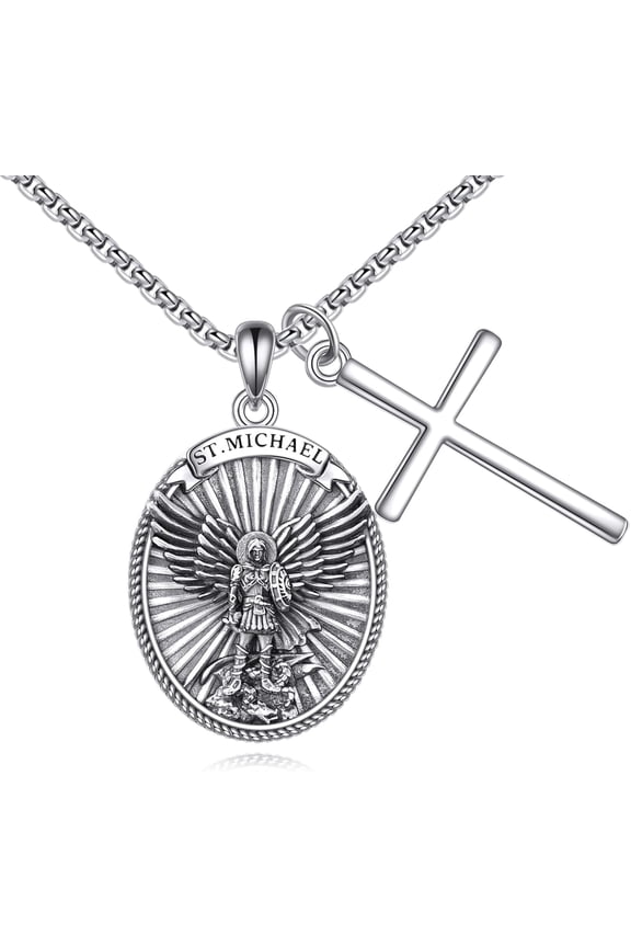 St. Michael Necklace Catholic Patron Steel Viking Pendant Necklace Jewelry Divine Cross Senhield Protection Gift for Men