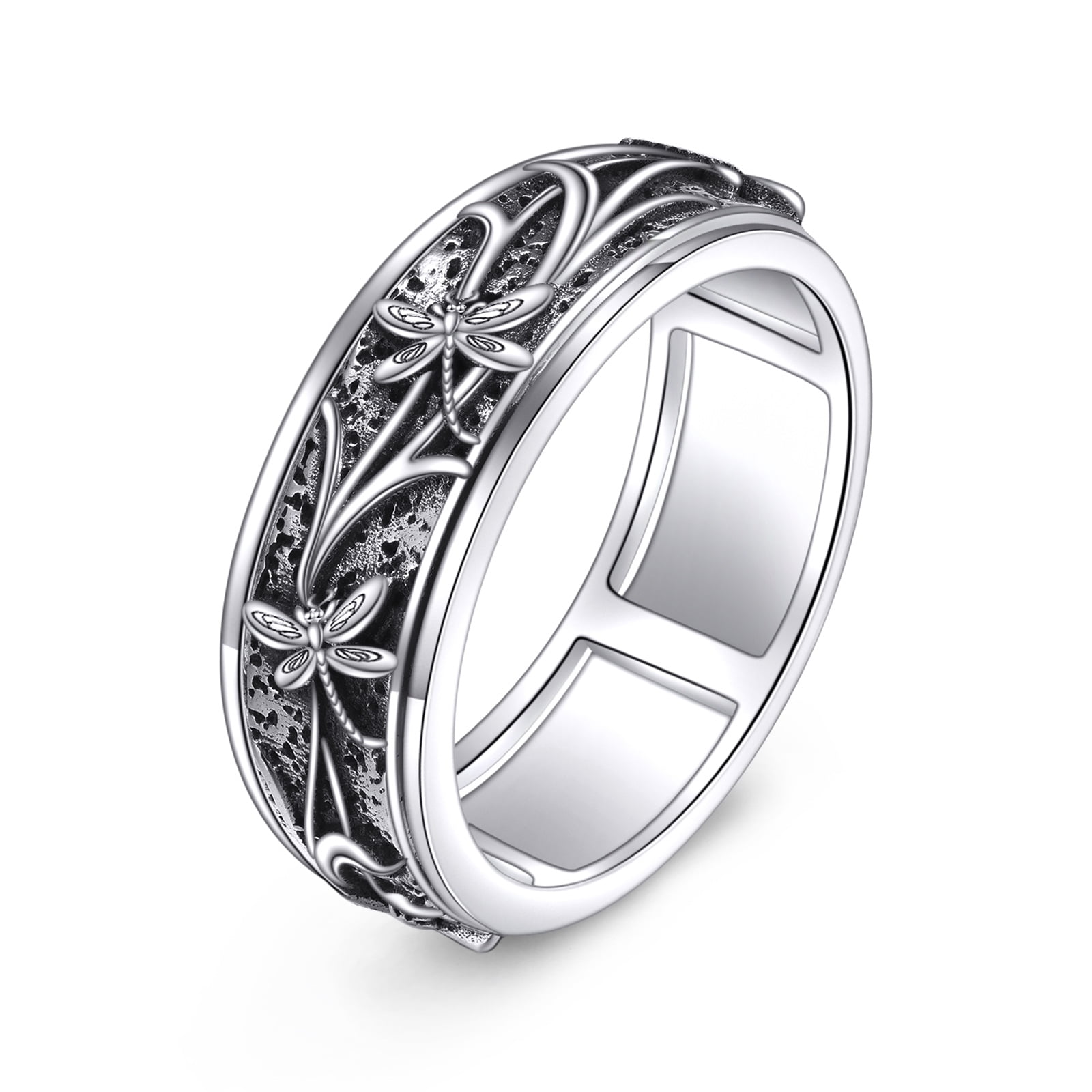 YAFEINI Fidget Spinner Ring Sterling Silver Anti Anxiety Rings Funny Relax Jewelry Gift for Women Men (Dragonfly, 9)