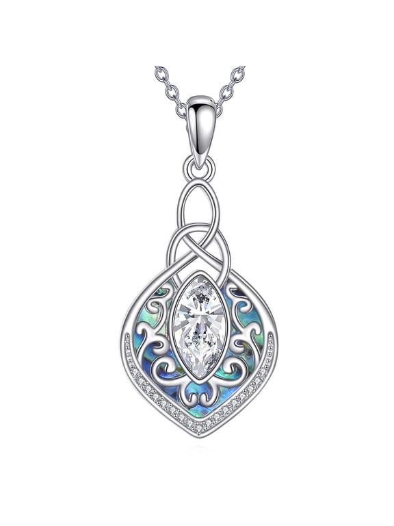 Filigree Moonstone Necklace Sterling Silver Abalone Shell Jewelry Bohemian Irish Celtic Gifts for Women