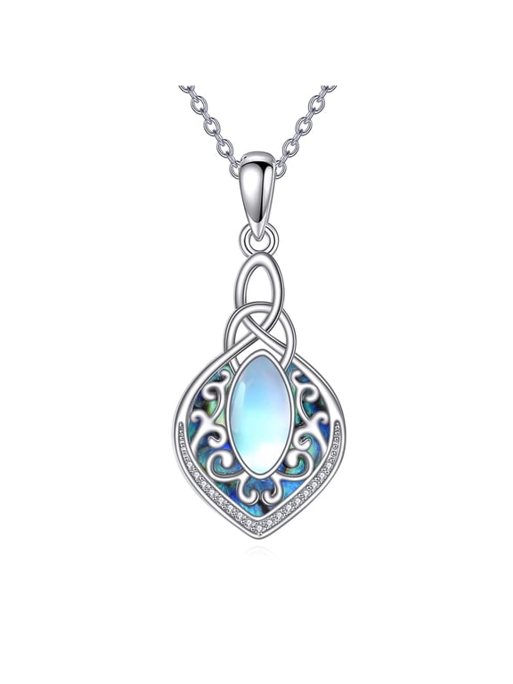 Filigree Moonstone Necklace Sterling Silver Abalone Shell Jewelry Bohemian Irish Celtic Necklace Gifts for Women