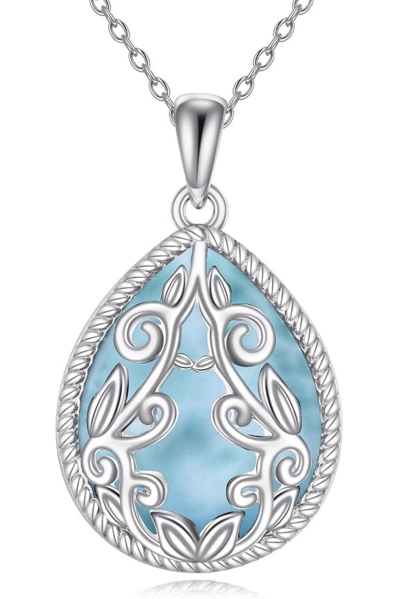 Filigree Teardrop Necklace 925 Sterling Silver Moonstone/Lapis Lazuli/Larimar/Pink Opal Pendant Necklace Jewelry Birthday Gifts for Women Grandmother