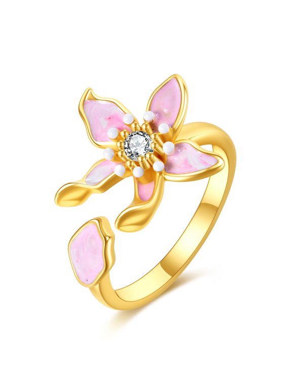Flower Ring Size 7 Pink Flower Adjustable Drop Ring Pink Cherry Blossom Jewelry cherry Blossom Lover Gift for Women Mom
