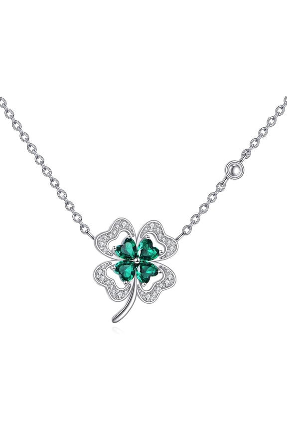 Four Leaf Clover Necklace 925 Sterling Silver Lucky Clover Necklace Cubic Zirconia Four Clover Necklace St. Patrick's Day Clover Jewelry for Women Mom Lover