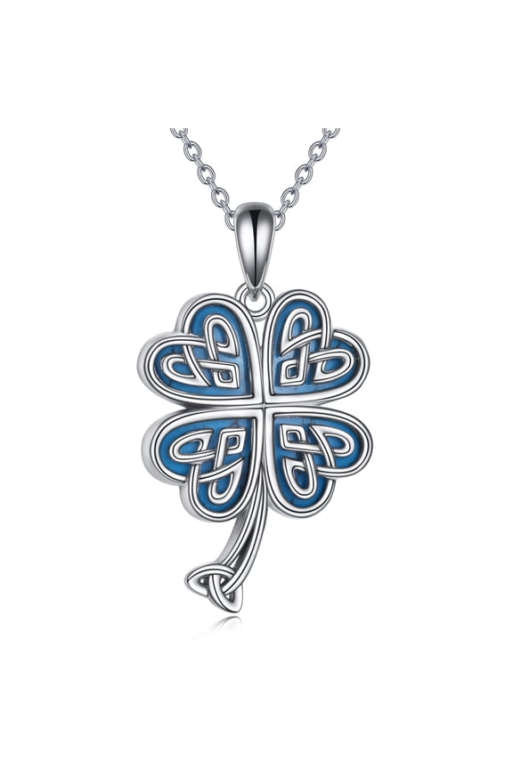 Four Leaf Clover Necklace Sterling Silver Celtic Knot Pendant Lucky Jewelry Gifts for Women