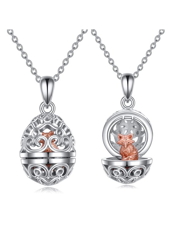 Fox Necklace Sterling Silver Easter Egg Necklace Fox Pendant Animal Jewelry for Women Birthday Graduation