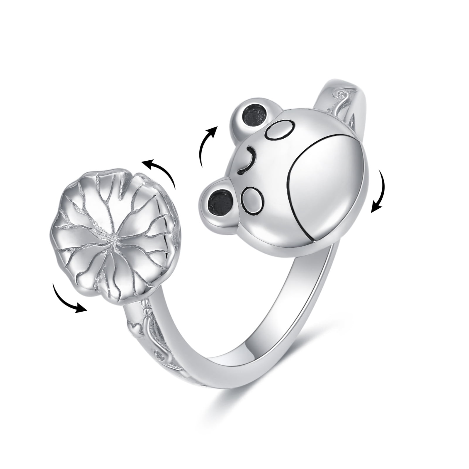 YAFEINI Frog Fidget Spinner Ring Sterling Silver Adjustable Frog Ring Anti Stress Jewelry Gift for Women