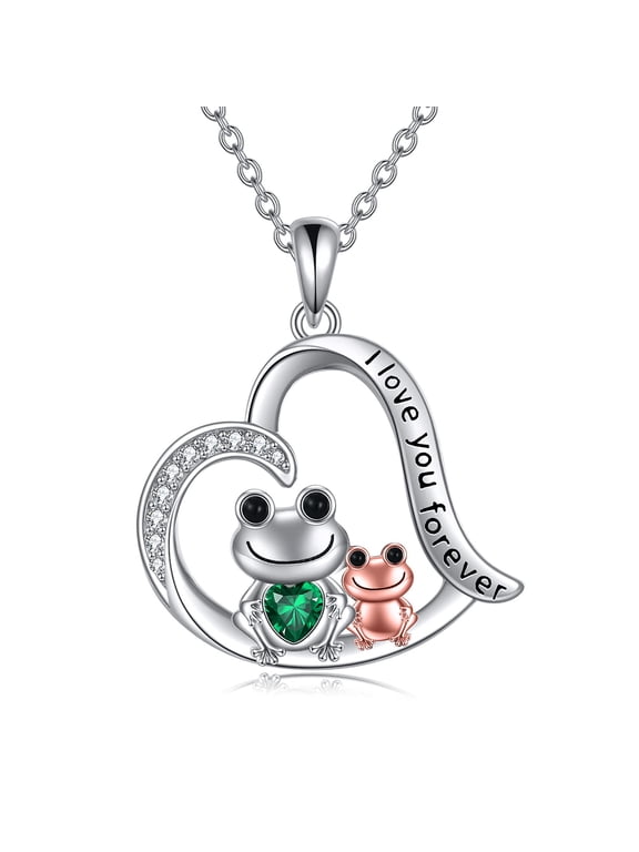 Frog Necklace Jewelry 925 Sterling Silver Fun Jewelry for Women Two Frog Heart Pendant Mothes Day for Mother Wife