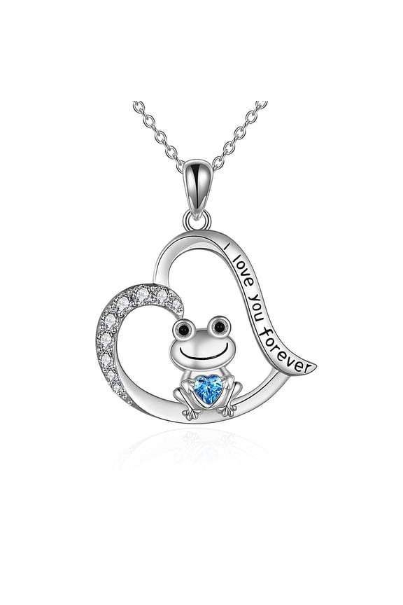 Frog Necklace for Women Sterling Silver Cute Frog Hold Blue Heart Cubic Zirconia Pendant Necklace Jewelry for Mom Gifts Christmas