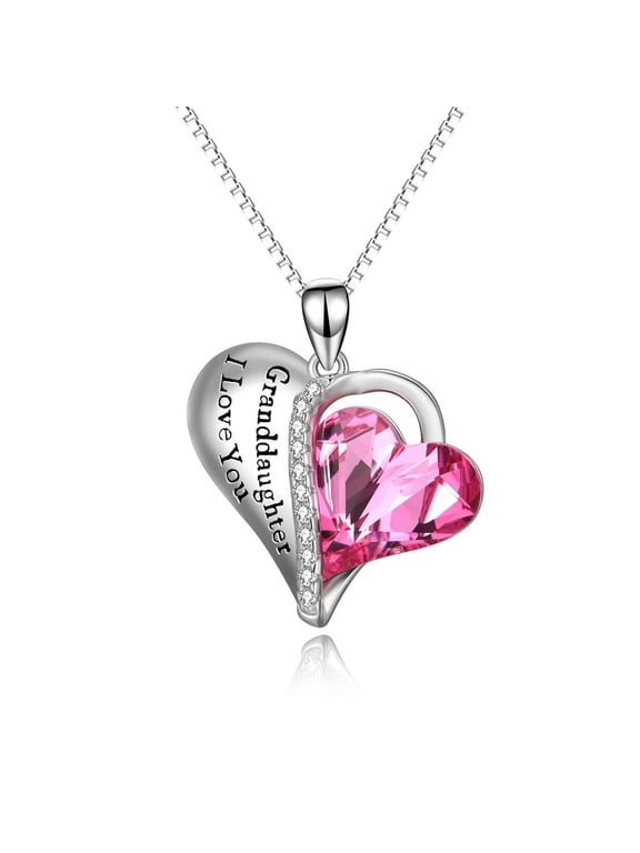 Granddaughter I Love You Necklace Sterling Silver Heart Pendant Jewelry Gifts from Grandma with Pink Austrian Crystal