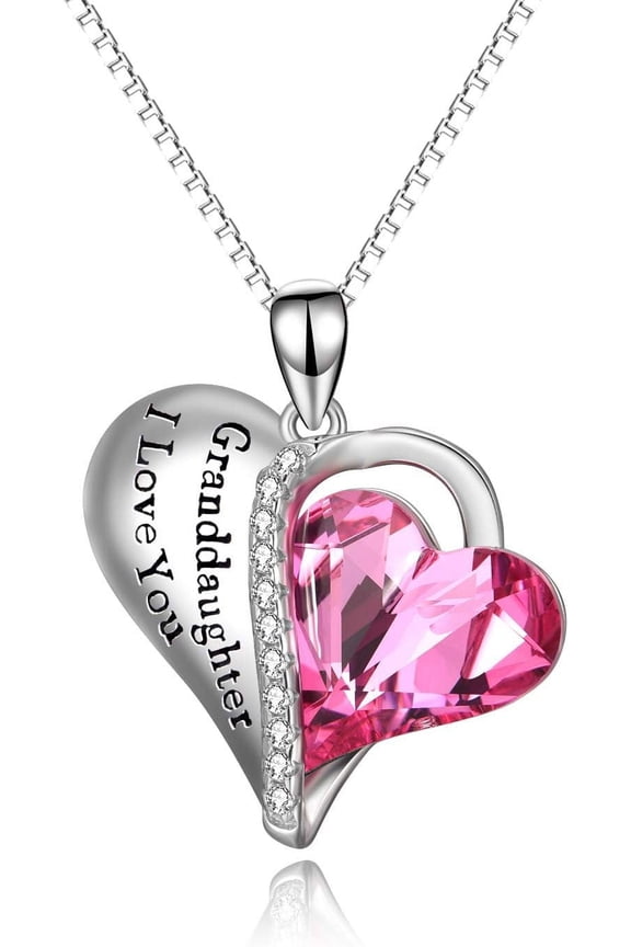 Grandma Granddaughter Necklace Sterling Silver Austrian Heart Crystal Pendant Jewelry Gifts