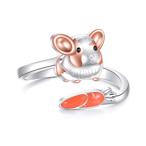 YAFEINI Guinea Pig Open Ring 925 Sterling Silver Adjustable Animal Ring Cute Pet Jewelry Gift for Women