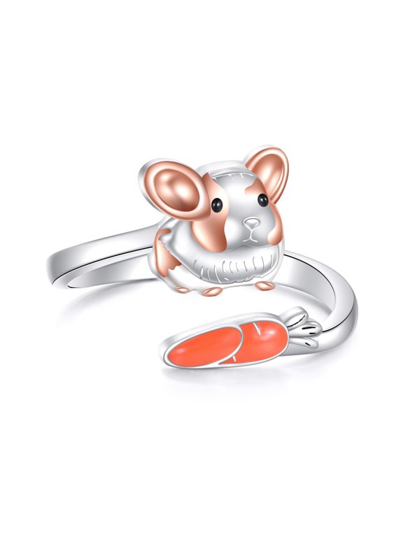 Guinea Pig Open Ring 925 Sterling Silver Adjustable Animal Ring Cute Pet Jewelry Gift for Women