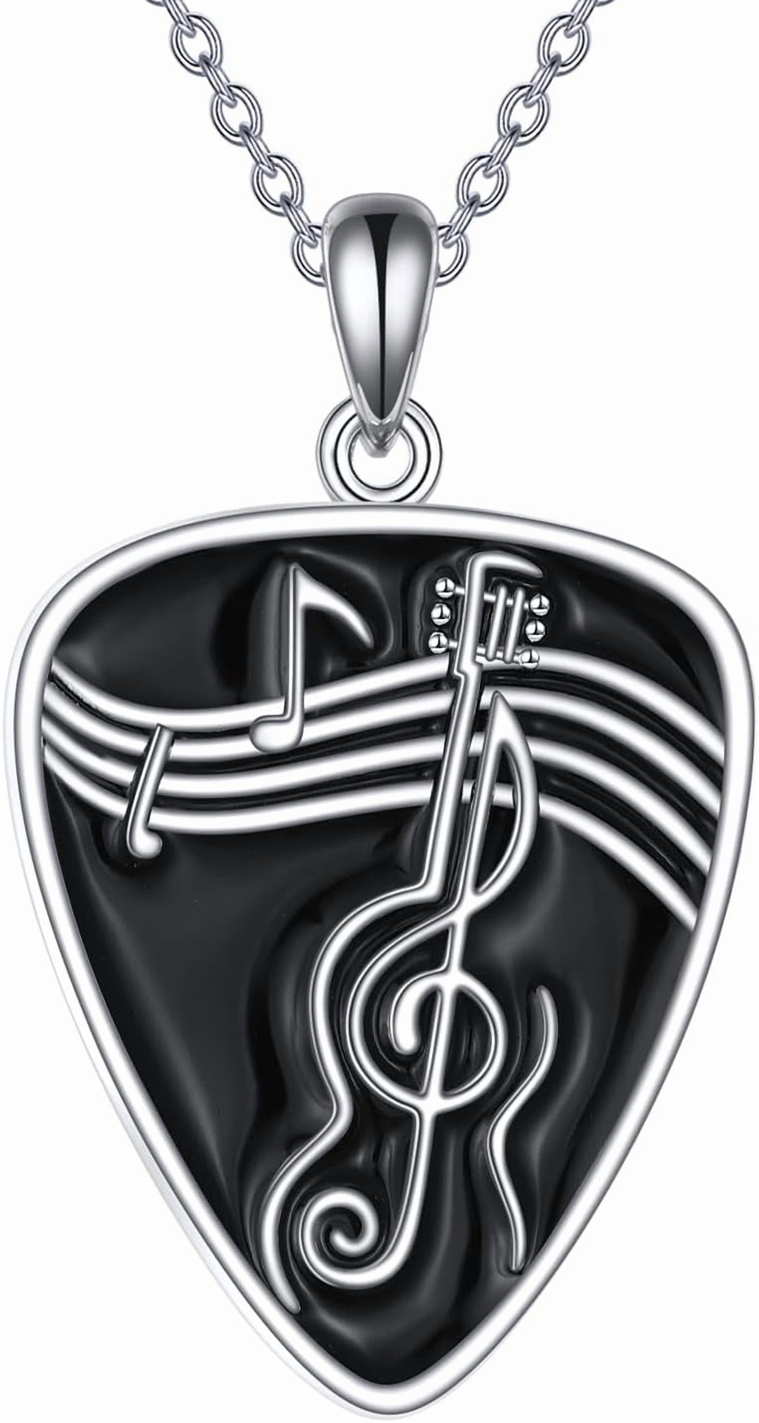YAFEINI Guitar Pick Necklace 925 Sterling Silver Guitar Pick Holder Pendant Necklace Guitar with Music Note Pendant Jewelry for Women Men Music Lover