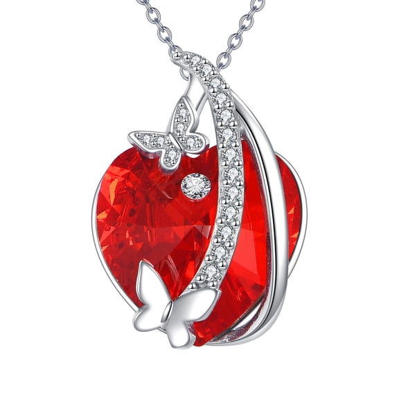 YAFEINI Heart Butterfly Crystal Necklace For Women 925 Sterling Silver Red Butterfly Necklace For Women Mom