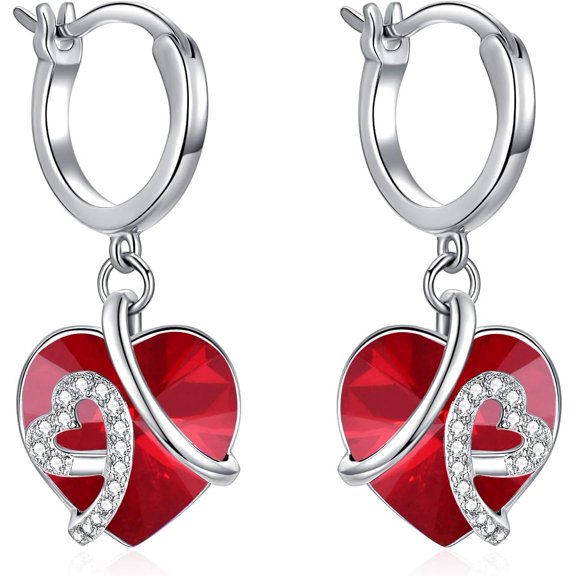 YAFEINI Heart Crystal Dangle Earrings, Sterling Silver Hoop Earrings for Women Love Knot Jewelry Gifts for Her