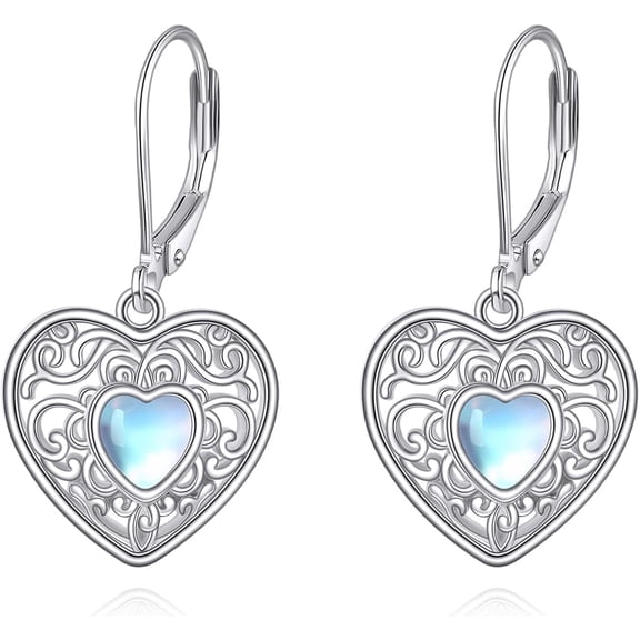 YAFEINI Heart Filigree Earrings 925 Sterling Silver Filigree Dangle Drop Earrings Moonstone Heart Filigree Jewelry Jewelry for Women