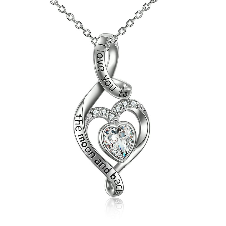 YAFEINI Heart Necklace 925 Sterling Silver I Love You to The Moon