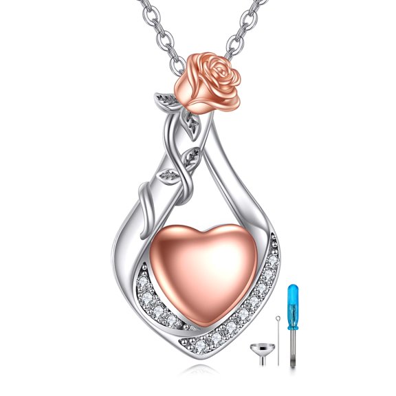YAFEINI Heart Rose Ash Necklace for Human Ashes 925 Sterling Sliver Teardrop Urn Necklace Heart Shape Memorial Keepsake Pendant Cremation Jewelry for Women