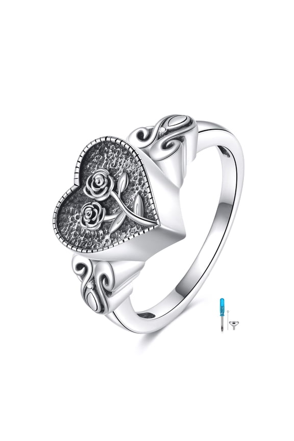 Heart Rose Urn Rings for Women 925 Sterling Silver Vintage Cremation Keepsake Jewelry Gift for Animal Human Ashes (7)