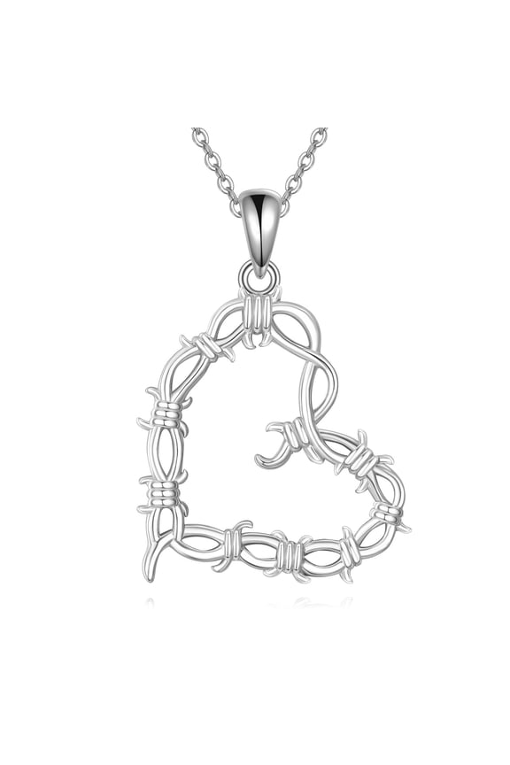 Heart Thorn Necklace for Women 925 Sterling Silver Heart Pendant Necklace Punk Necklace Heart Gothic Jewelry for Women