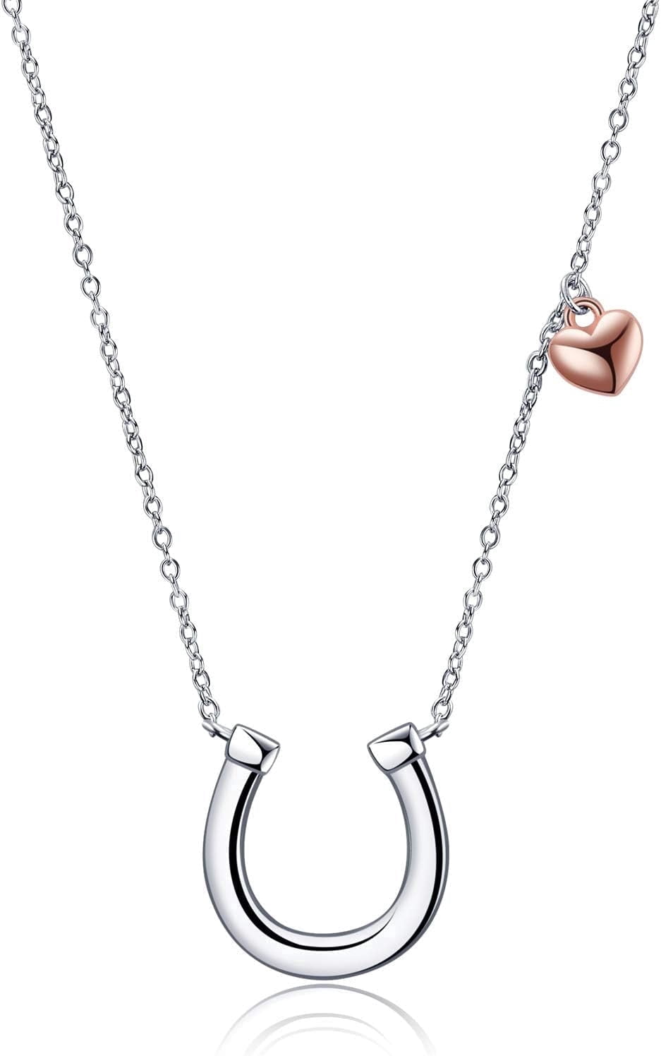 YAFEINI Horseshoe Necklace for Women 925 Sterling Silver Lucky Horse equestrian Horse shoe stirrup Jewelry Gifts “15+2'' (silver)