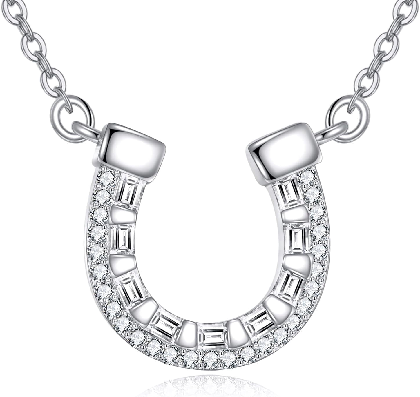 YAFEINI Horseshoe Necklace for Women 925 Sterling Silver Cubic Zirconia Lucky Horse equestrian Horse shoe stirrup Jewelry Gifts “18+2''