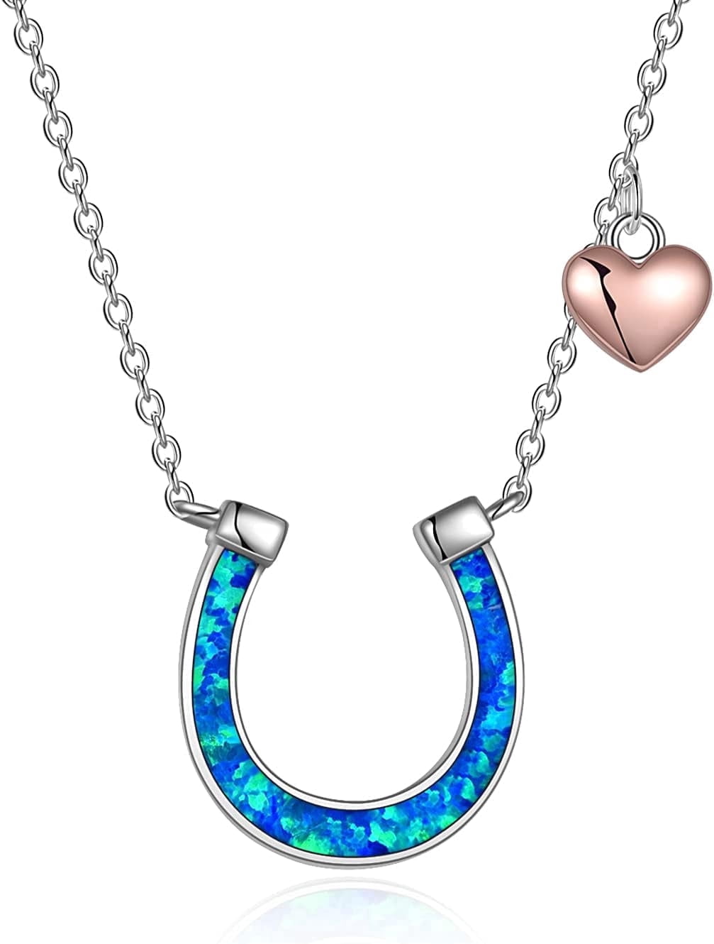 YAFEINI Opal Horseshoe Necklace for Women Sterling Silver Horse Jewelry Gifts 15+2''
