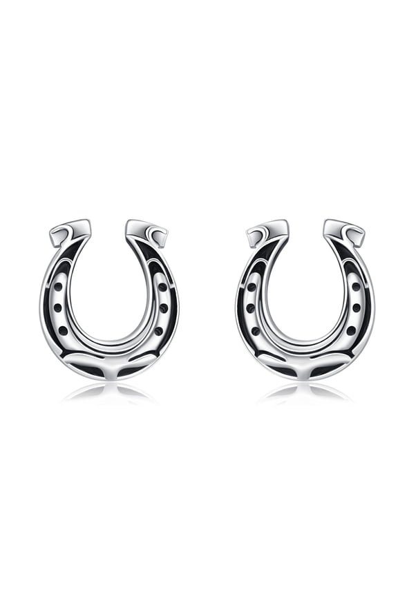 Horseshoe Stud Earrings for Women 925 Sterling Silver Horse Safety Back Earrings Cute Jewelry Gifts to Horse Lover