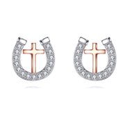 YAFEINI Horseshoes Earrings for Women Sterling Silver Horseshoes Cross Stud Earrings Jewelry Gift horseshoes-white gold