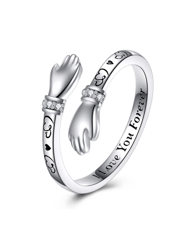 Hug Ring for Women Adjustable S925 Sterling Silver Hug Ring for Women Mom Sister Wife Friends Grandma