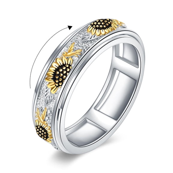 YAFEINI Hummingbird Anxiety Rings Sterling Silver Hummingbird Spinner Spinning Fidget Rings for Women Relieve Stress Gift