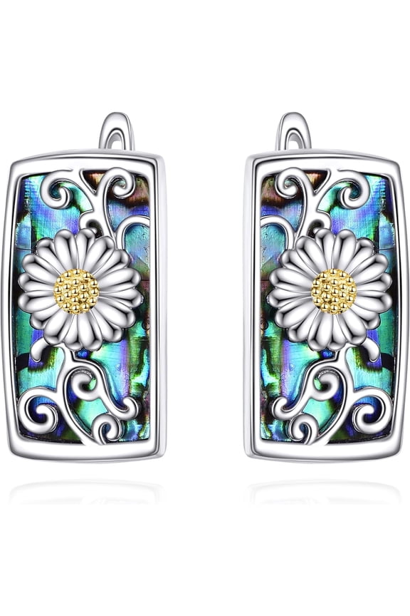 Daisy Earrings 925 Sterling Silver Abalone Shell Hoop Earrings for women Daisy Jewelry Gifts for Women