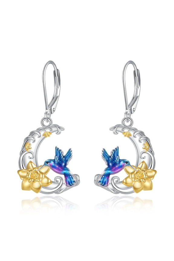 Hummingbird Earrings for Women 925 Sterling Silver Purple Hummingbird Drop Dangle Earrings Cute Bird Flower Jewelry Gifts for Women Family and Friends