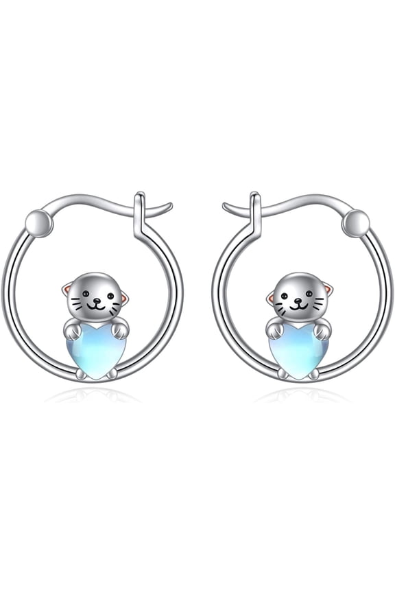 moonstone otter hoop earrings