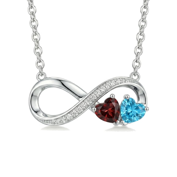 YAFEINI Infinity Birthstone Necklace Garnet and Blue Topaz Pendant January and December Jewelry Anniversary Birthday Christmas Gifts for Her Wife Mom Lady Daughter