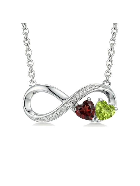 Infinity Birthstone Necklace Garnet and Peridot Pendant January and August Jewelry Anniversary Birthday Christmas Gifts for Her Wife Mom Lady Daughter