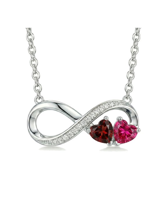 Infinity Birthstone Necklace Garnet and Ruby Pendant January and July Jewelry Anniversary Birthday Christmas Gifts for Her Wife Mom Lady Daughter