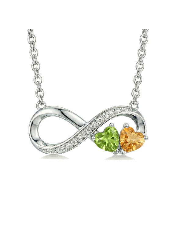 Infinity Birthstone Necklace Peridot and Citrine Pendant August and November Jewelry Anniversary Birthday Christmas Gifts for Her Wife Mom Lady Daughter