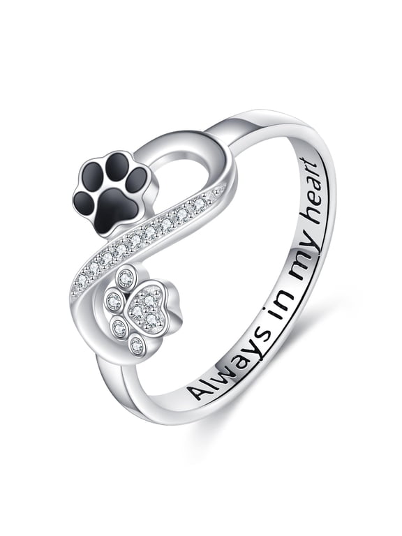 Infinity Ring Dog Cat Paw Print Ring 925 Sterling Silver Infinity Cat Pet Rings for Women Always in My Heart Animal Jewelry
