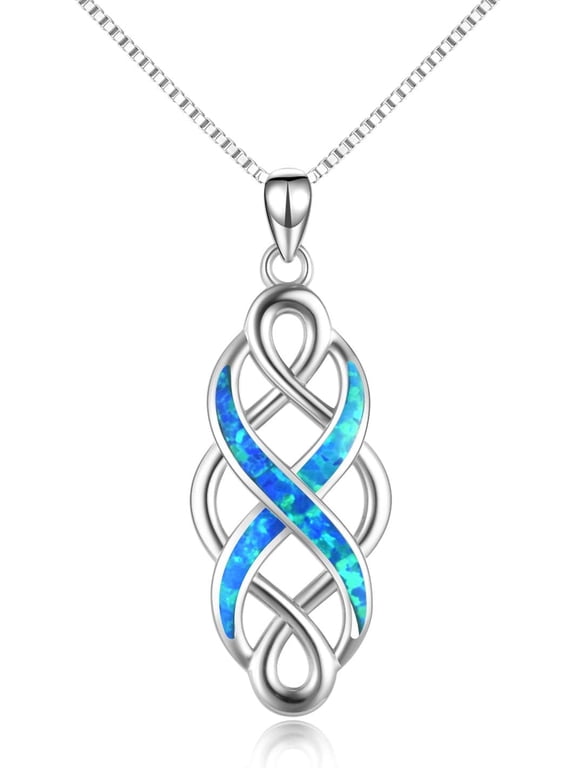 Irish Celtic Knot Created Opal Pendant Necklace Sterling Silver Black Necklaces for Women Men 18"