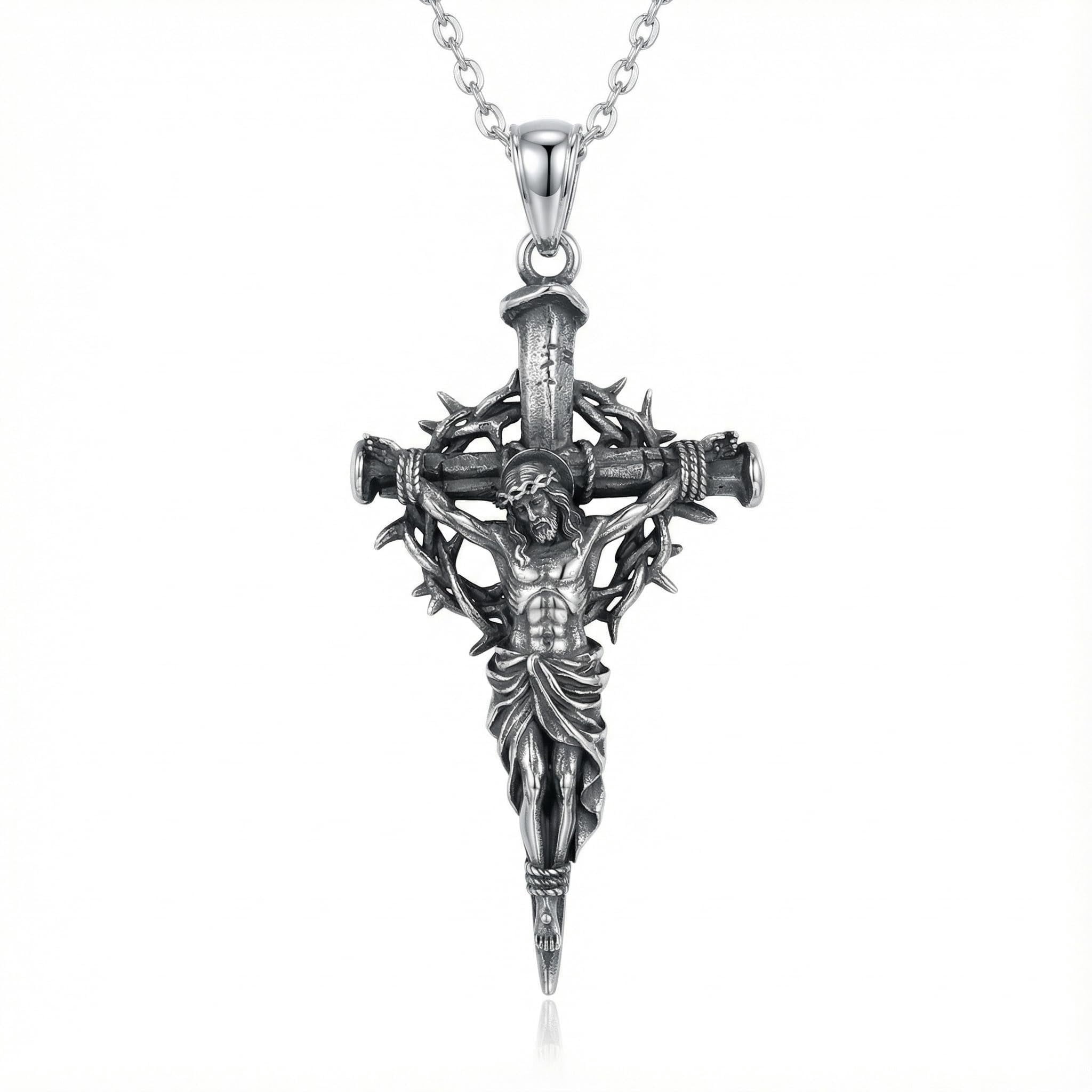 YAFEINI Jesus Necklace Sterling Silver Three Nail Cross Pendant Religious Protector Jewelry Gifts for Women Men