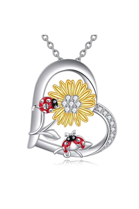 Ladybug Necklace for Women 925 Sterling Silver Sunflower Ladybug Pendant Necklace Animal necklace Ladybug Jewelry for Women